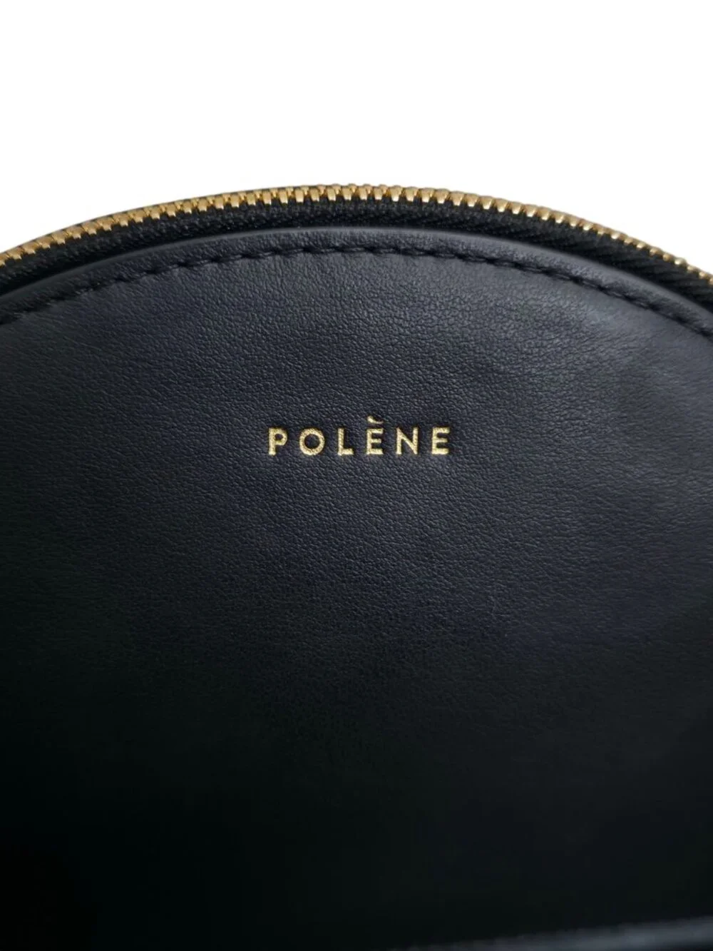 Polene Half Moon Wallet Black Smooth Calfskin Leather Zip Around Demie Lune